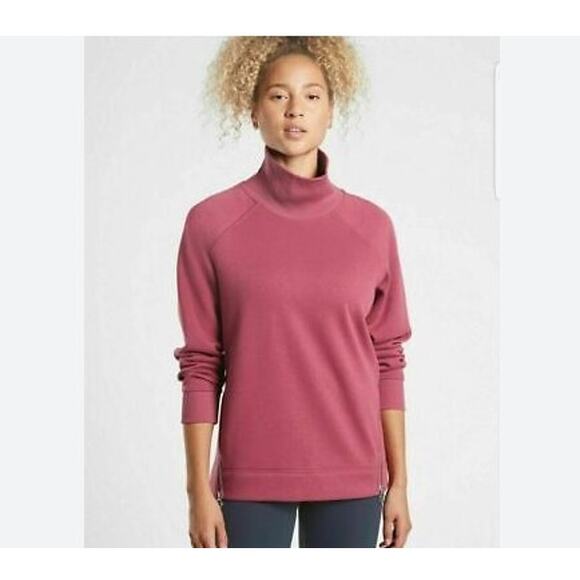 Athleta Cozy Karma Side Zip Funnel Neck Sweatshirt Size Large Pink - Picture 1 of 9